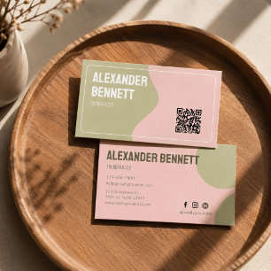 Bold Simplicity Green & Pink Scannable Qrcode Business Card