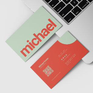 Bold Simplicity Mint Green & Red Scannable Qrcode Business Card
