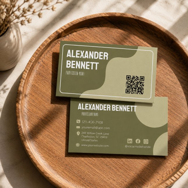 Bold Simplicity Sage Green Scannable Qrcode  Business Card (Creator Uploaded)
