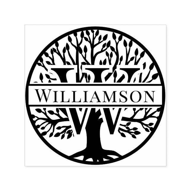 Bold Single Initial Over Tree of Life Name #1FR Self-inking Stamp (Design)