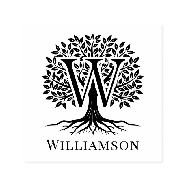 Bold Single Initial Over Tree of Life Name #2B2 Self-inking Stamp (Design)