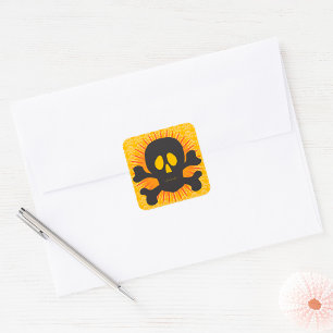 Bold Skull and Crossbones with Orange Burst Square Sticker