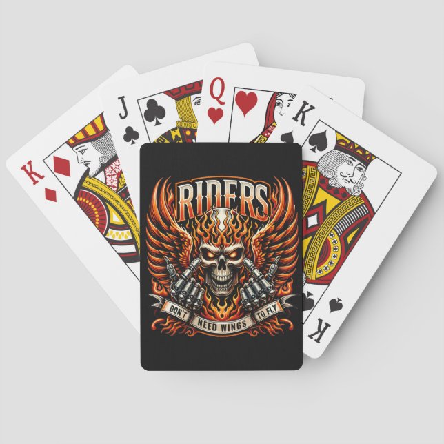Bold Skull Design With Fiery Wings and Hands Playing Cards (Back)