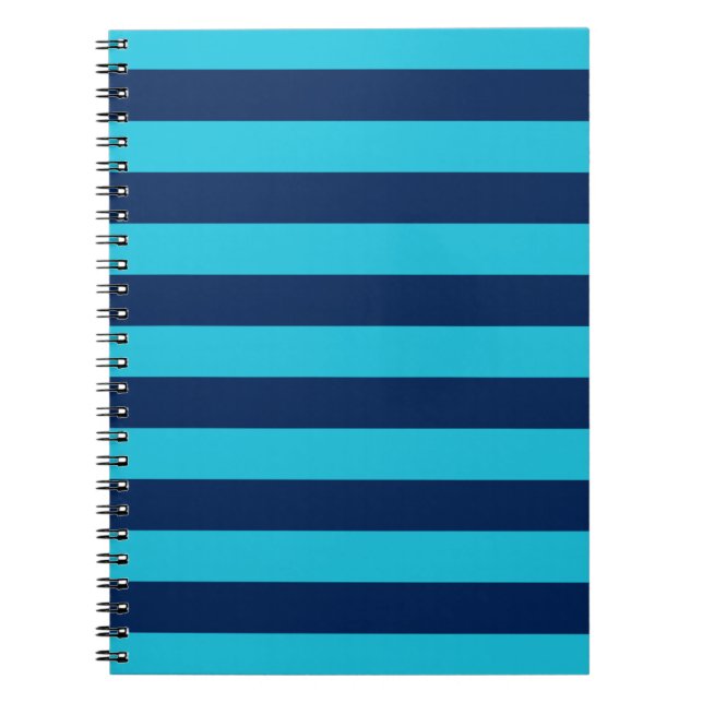 Bold Sky Blue and Navy Stripes Notebook (Front)