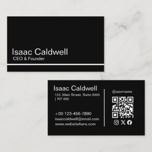 Bold Sleek Modern Black White Minimalist Elegant Business Card