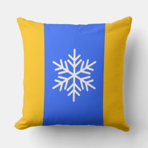 Bold Snowflake Bright Blue Orange Holiday Stripes Cushion