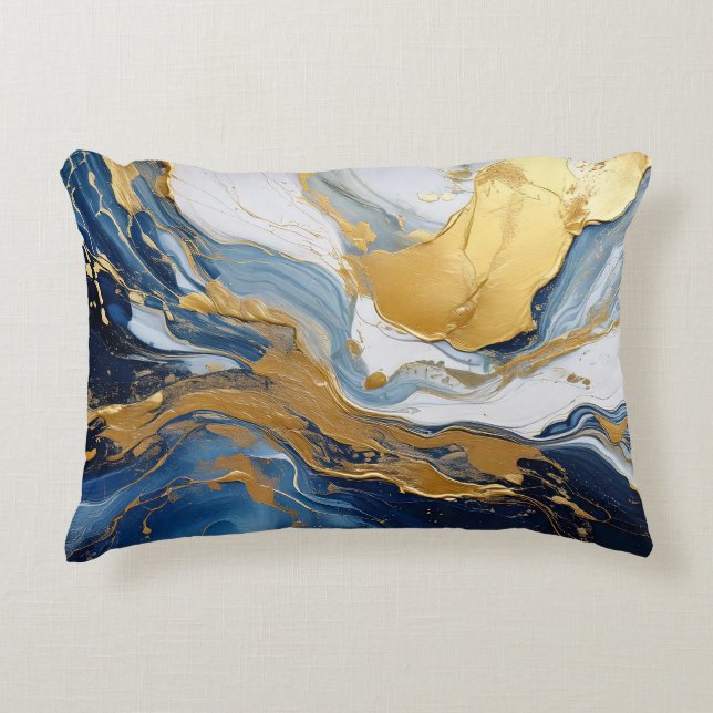 Bold Splash of Gold and Blue Decorative Cushion (Front)