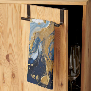 Bold Splash of Gold and Blue Tea Towel