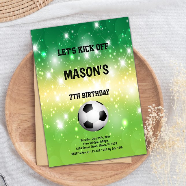 Bold Sports Party Theme Invitation (Ball in Center Shine Soccer Birthday Invitations)