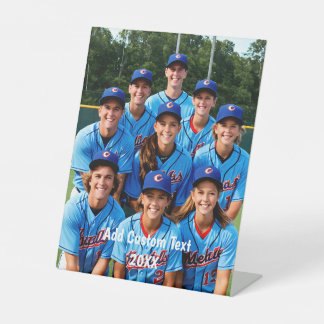 Bold sports team photo personalized team sport pedestal sign