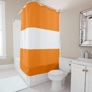 Bold Sporty Fun Wide Vivid Orange White Stripes Shower Curtain