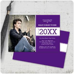 Bold Sporty Purple Photo Graduation Announcement