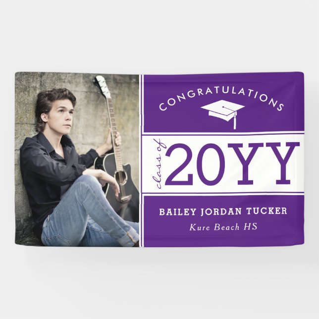 Bold Sporty Purple Photo Graduation Banner (Horizontal)
