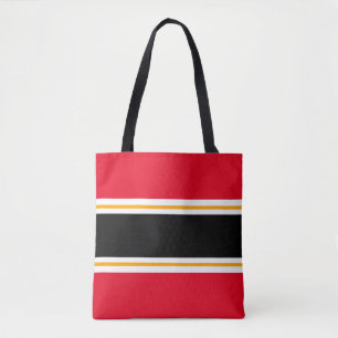 Bold Sporty Red Black White Yellow Racing Stripes Tote Bag