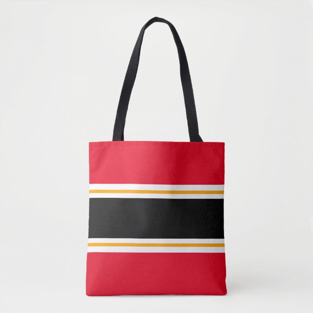 Bold Sporty Red Black White Yellow Racing Stripes Tote Bag (Front)