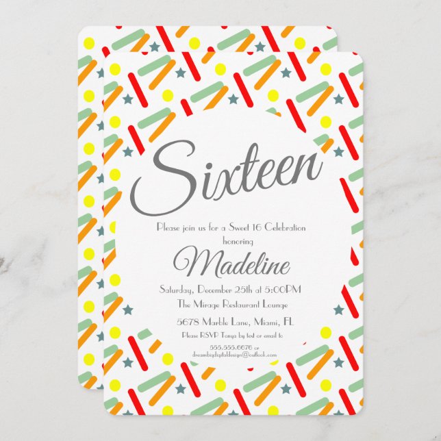Bold Sprinkles Ice Cream Party Sweet 16 Quince Invitation (Front/Back)