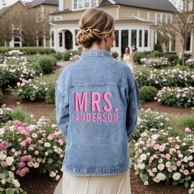 Bold Stacked Pink Name Denim Jacket (Wedding Back)