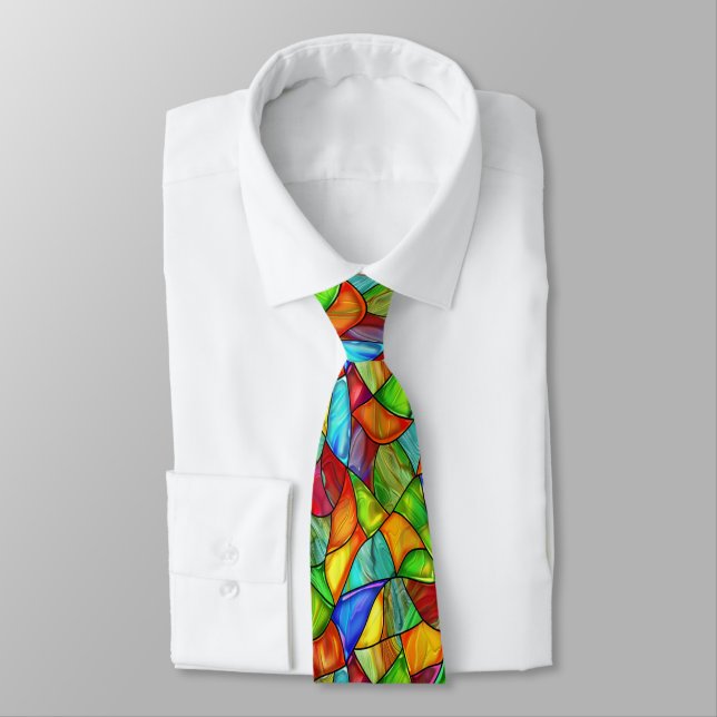  Bold Stained Glass Design Tie (Tied)