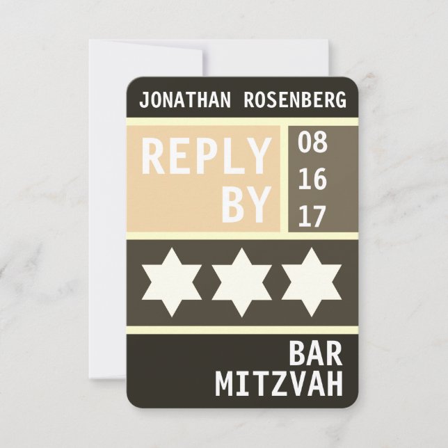 Bold Star of David Bar Mitzvah RSVP Reply Invitation (Front)