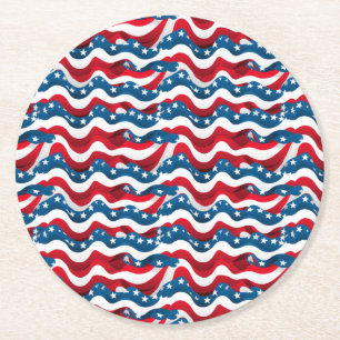 Bold Stars & Stripes Celebration Round Paper Coaster