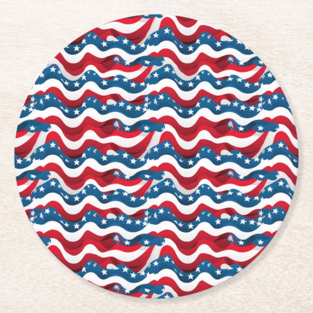 Bold Stars & Stripes Celebration Round Paper Coaster (Front)