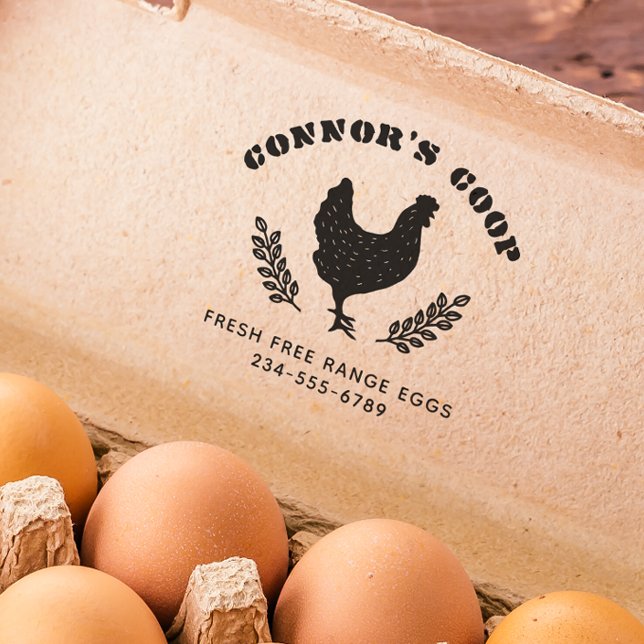 Bold Stencil Farm Name Rustic Chicken Egg Self-inking Stamp (Rubber Stamp Mock-up)
