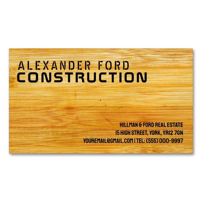 Bold Stenciled Wood Construction Business Card (Front)