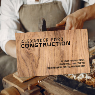 Bold Stenciled Wood Construction Business Card