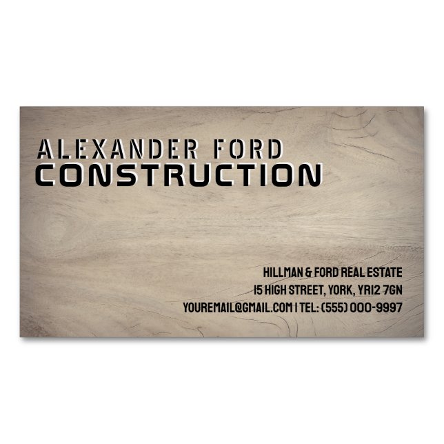 Bold Stenciled Wood Construction Business Card (Front)