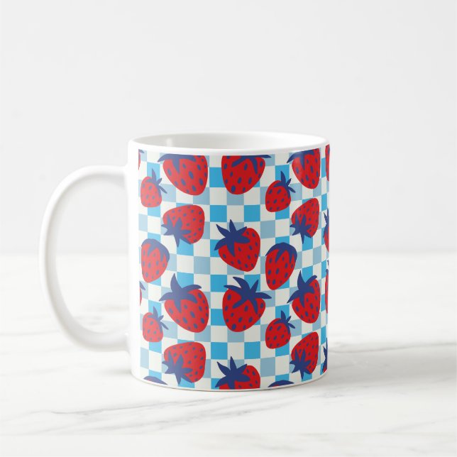 Bold Strawberry Chequerboard Pattern Coffee Mug (Left)