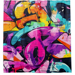 Bold Street Art with Purple Black and Yellow Shower Curtain