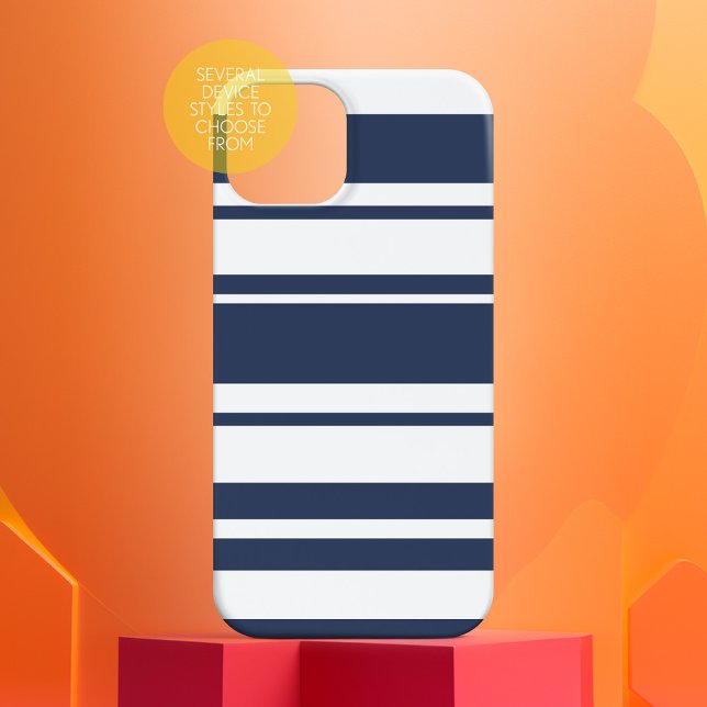Bold Stripe Pattern - white and nautical navy (Personalized Case-Mate Phone Case - Choose Your Device and Add Text or Completely Customize)