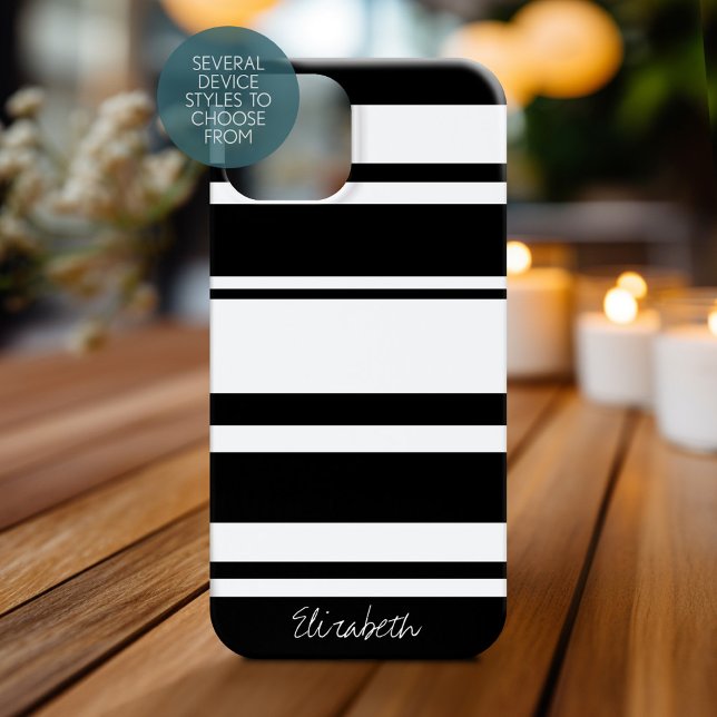 Bold Stripe Pattern with Name black and white Case-Mate iPhone Case (Personalized Phone Case)