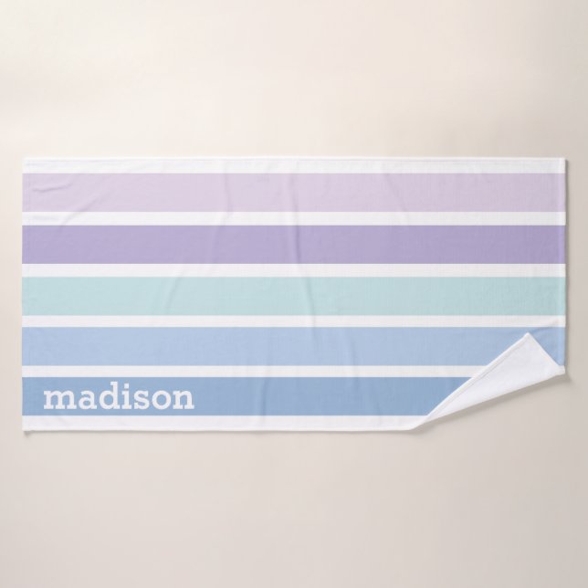 Bold Stripe Purpl, Blue and Teal Towel Custom Name (Bath Towel)