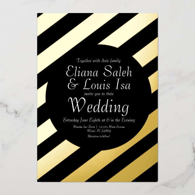 Bold Stripes Gold Script Wedding Pressed  (Front)