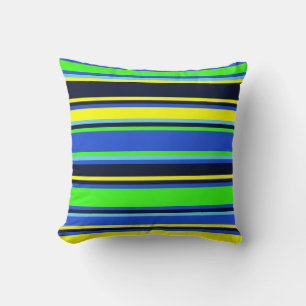Bold Stripes in Lime Blue and Yellow Cushion