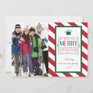 Bold Stripes Merry Christmas Photo Flat Card
