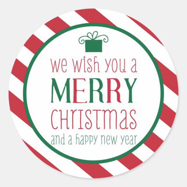 Bold Stripes Merry Christmas Sticker (Front)