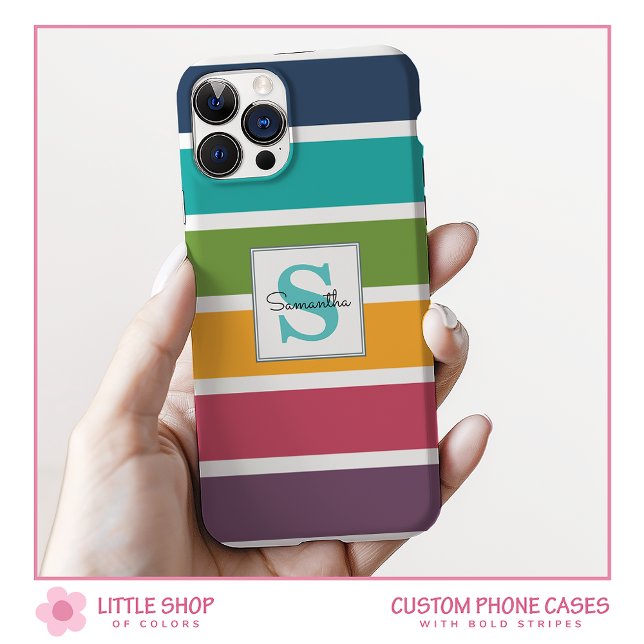 Bold Stripes Monogrammed iPhone 15 Case (Creator Uploaded)