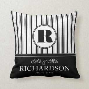 Bold Stripes Pattern Monogram Mr and Mrs Cushion
