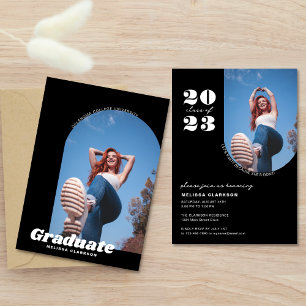 Bold Stylish Black & White Photo Arch Graduation Invitation
