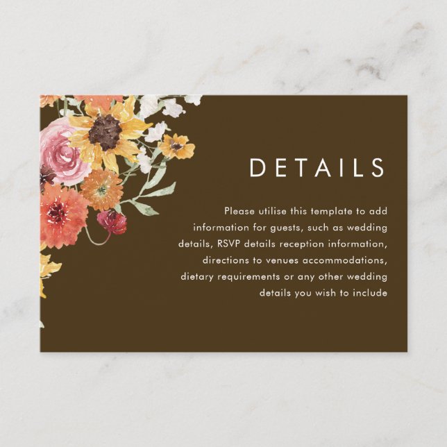 Bold Summer Boho Floral Modern Wedding Details Enclosure Card (Front)