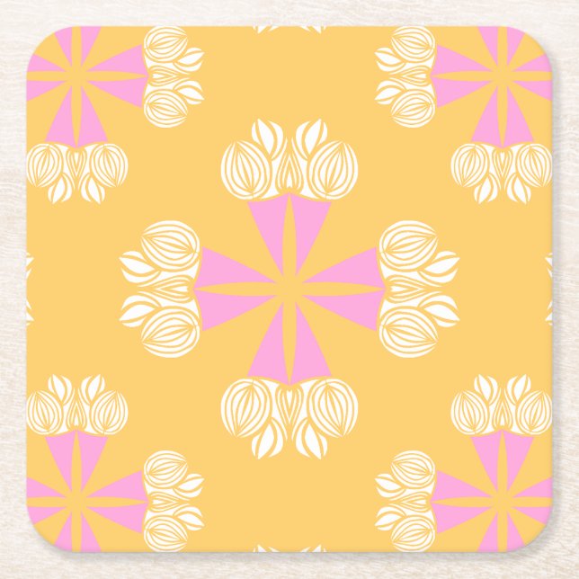 Bold Summer Bouquet on Gold Square Paper Coaster (Front)