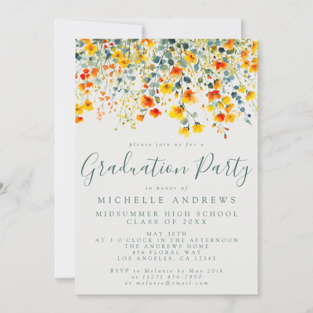 Bold Summer Floral Graduation Party Invitation (Front)