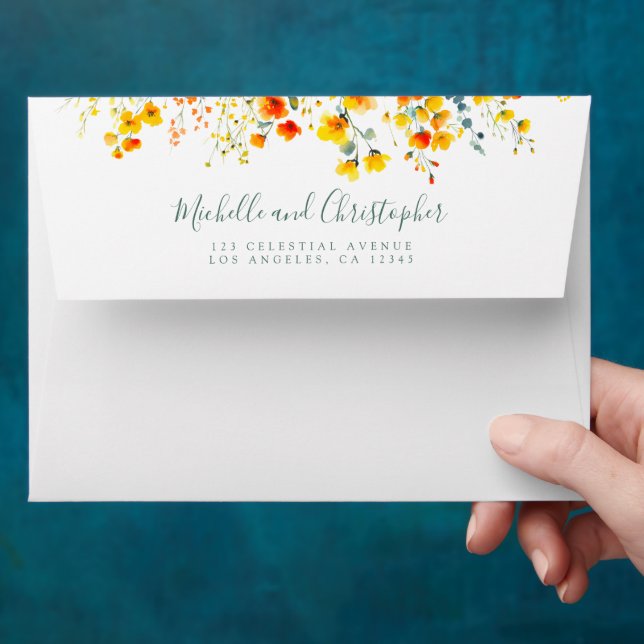 Bold Summer Floral Wedding Envelope (Hand)