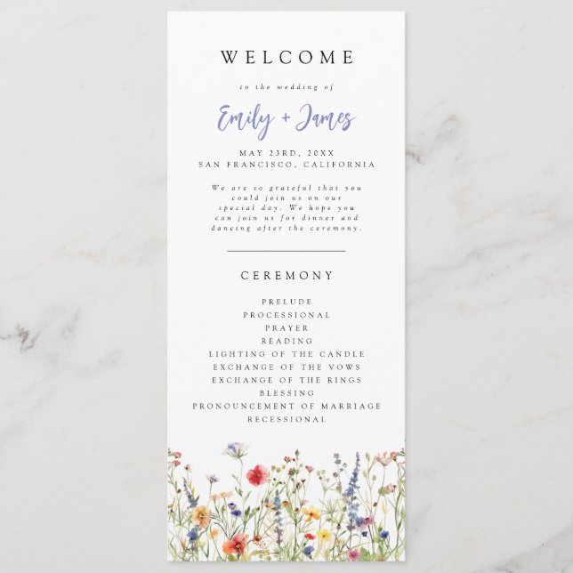 Bold Summer Floral Wedding Program Programme (Front)