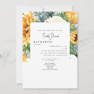 Bold Summer Sunflower White Bridal Shower Photo  Invitation