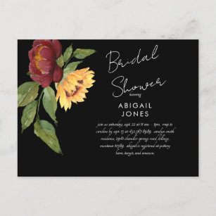  Bold Sunflower Black Bridal Shower Invitation  Postcard