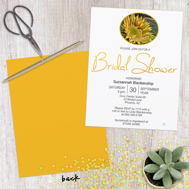 Bold Sunflower Photograph Bridal Shower Template (double sided invitation)
