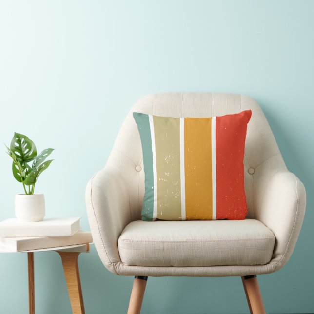 Bold Sunset Retro Rainbow Stripes Cushion (Chair)